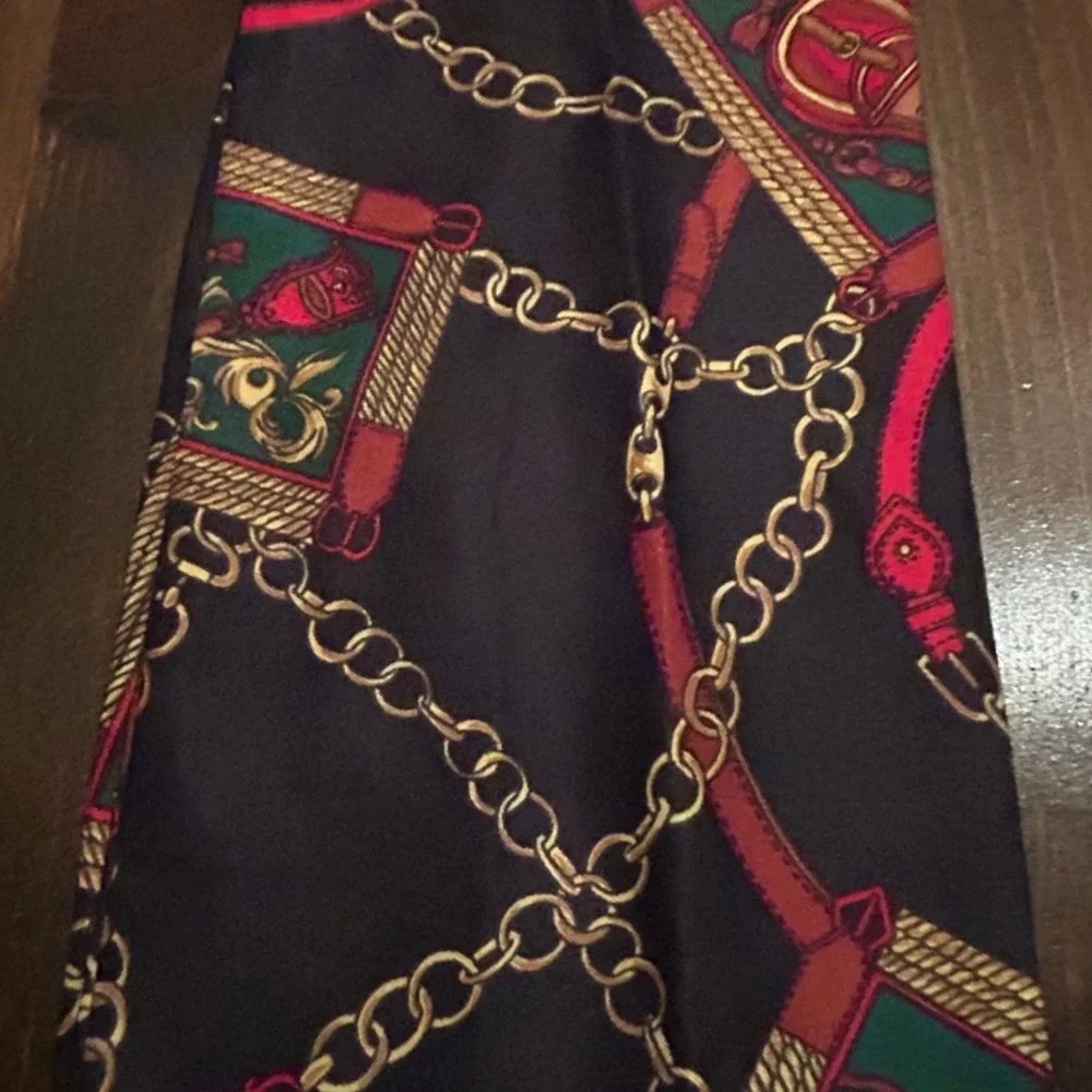 Vintage 90s Equestrian Chain Scarf Navy Blue Horse Girl Old Money Dark Academia